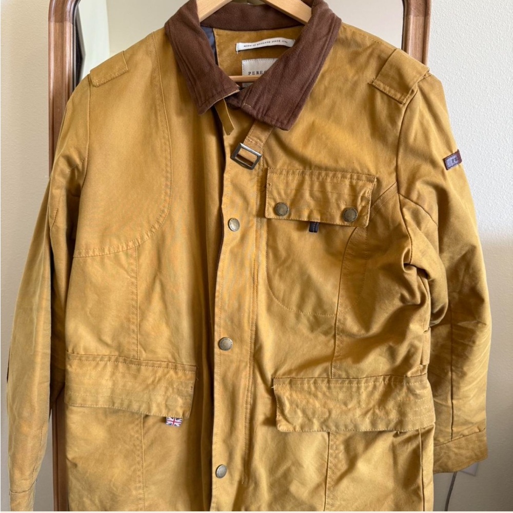 Men's Tan Jacket with Contrast Funnel Collar